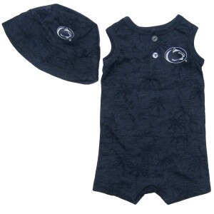 navy infant Hawaiian romper and hat with Penn State Athletic Logo
